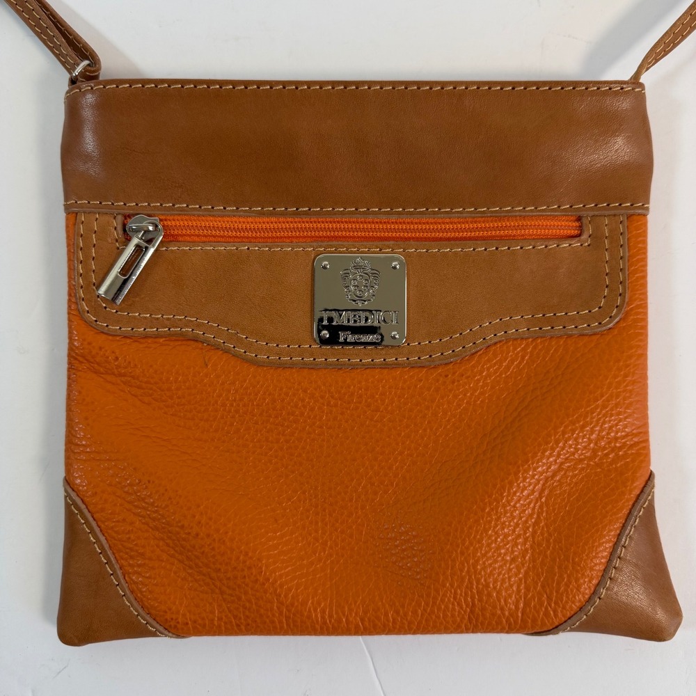 Italian Leather‎ Crossbody Small Bag Purse Orange Tan Pebbled Leather